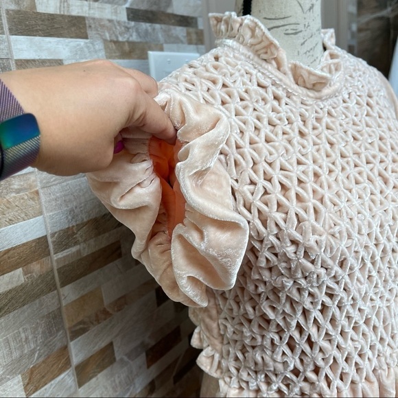 FREE PEOPLE - Gum Drop Mini Dress Velvet Pink Peach Babydoll open back Sz M - Picture 5 of 15